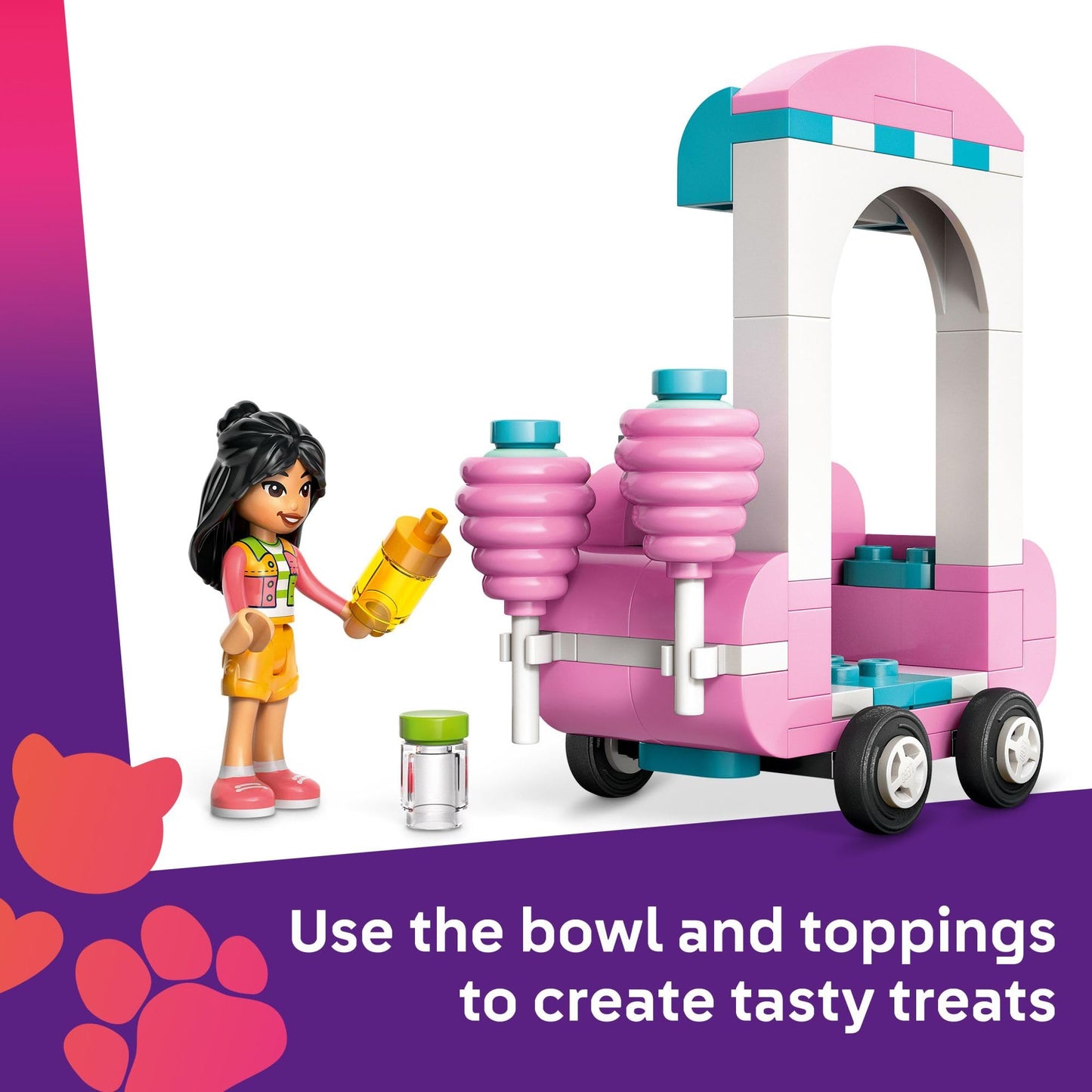 LEGO Friends Cotton Candy Stand and Scooter - Building Toy Pretend Play Set for Kids, Girls and Boys, Ages 6+ - with 2 Minidolls, Wheelable Food Cart