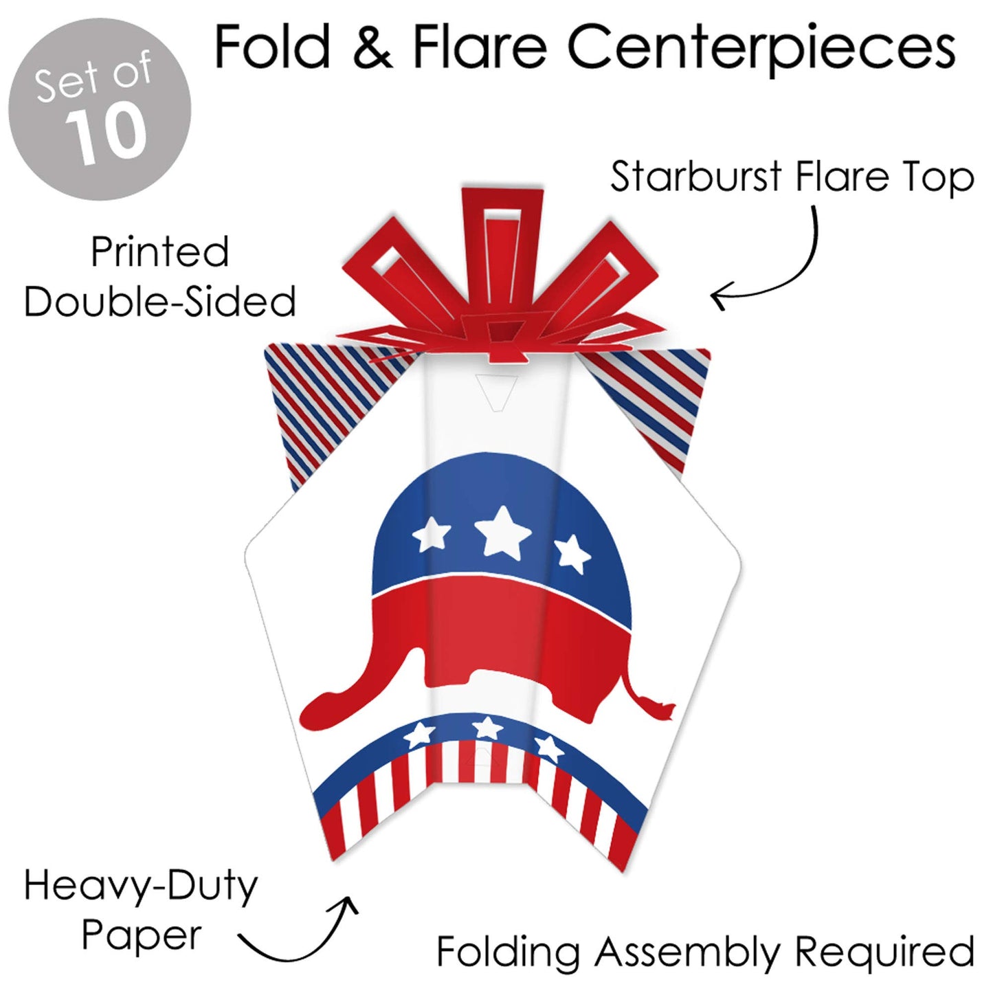 Big Dot of Happiness Republican Election - Table Decorations - Political Party Fold and Flare Centerpieces - 10 Count