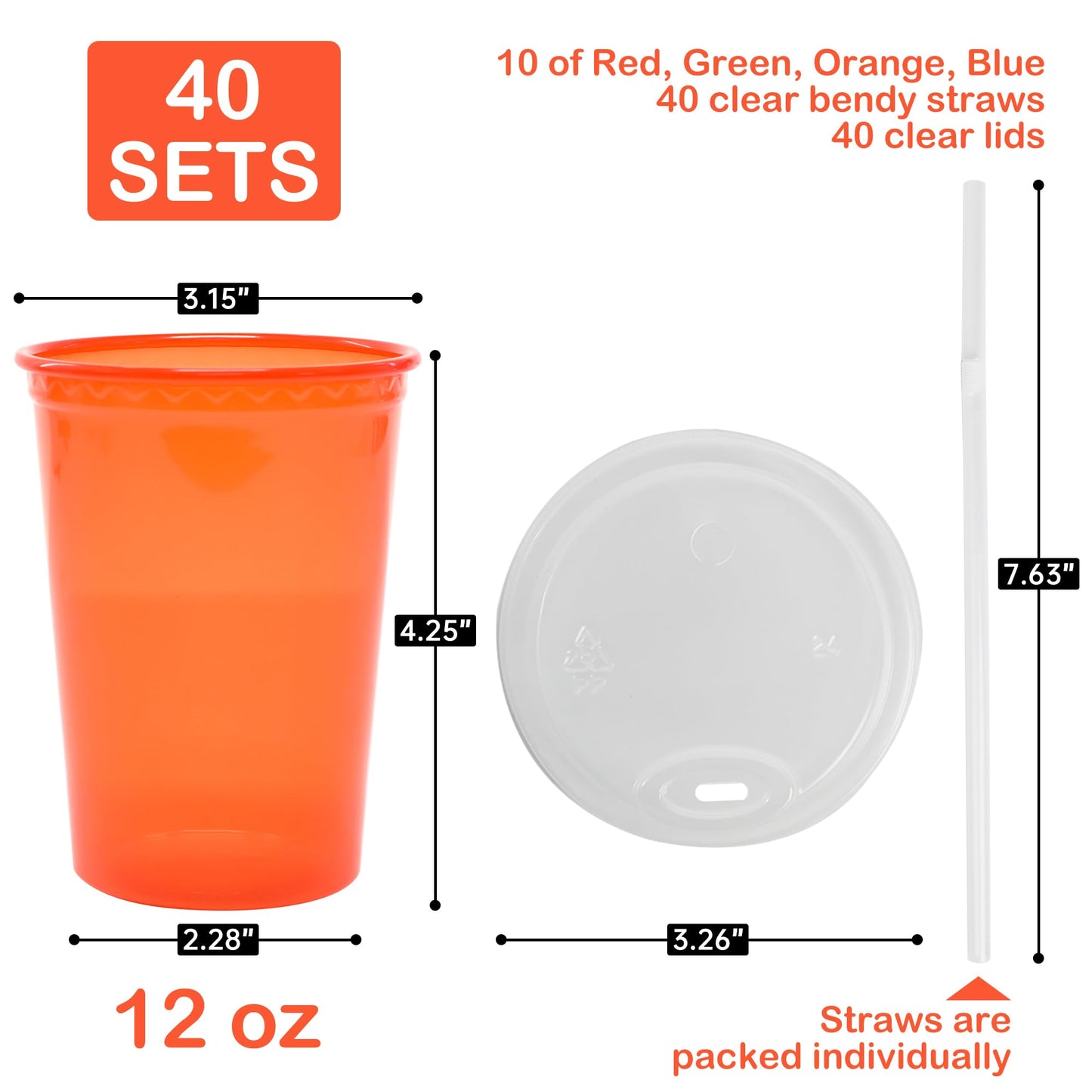 L LIKED 40 Pcs 12oz Kids Cups, Spill Proof Party Cups with Lids and Straws