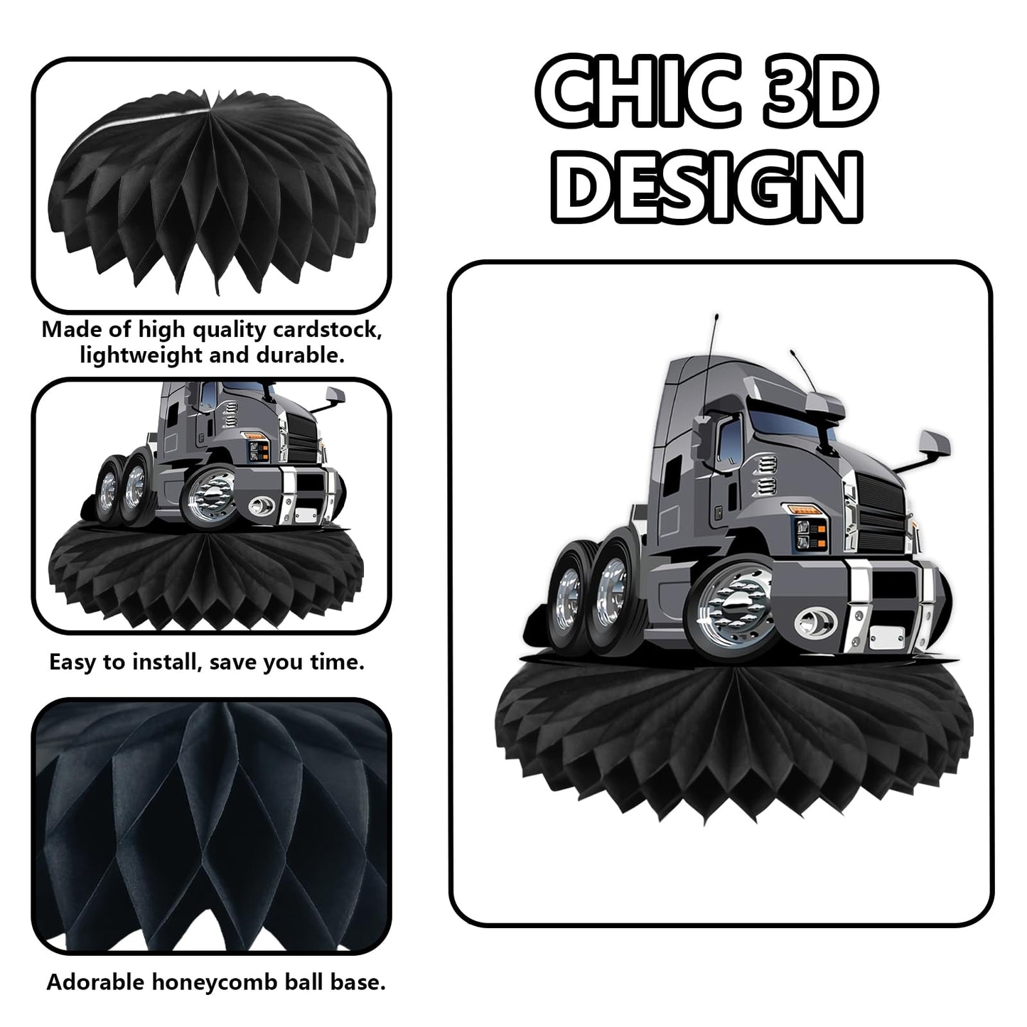 Heavy Trucks Semi Truck Happy Birthday Honeycomb Centerpieces Transportation Theme Decor for Men Boys 1st Birthday Party Supplies Baby Shower