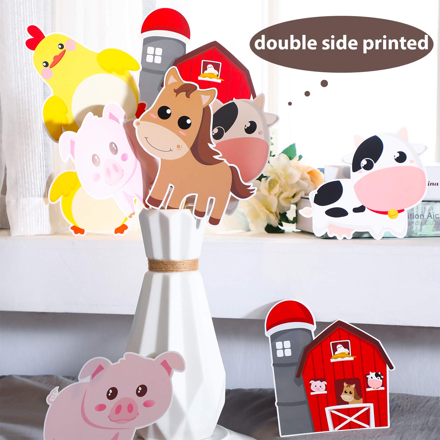 Blulu 28 Pieces Farm Animal Party Decorations Farm Animals Centerpiece Sticks Cutouts Table Toppers for Theme Party Birthday County Fair Decorations