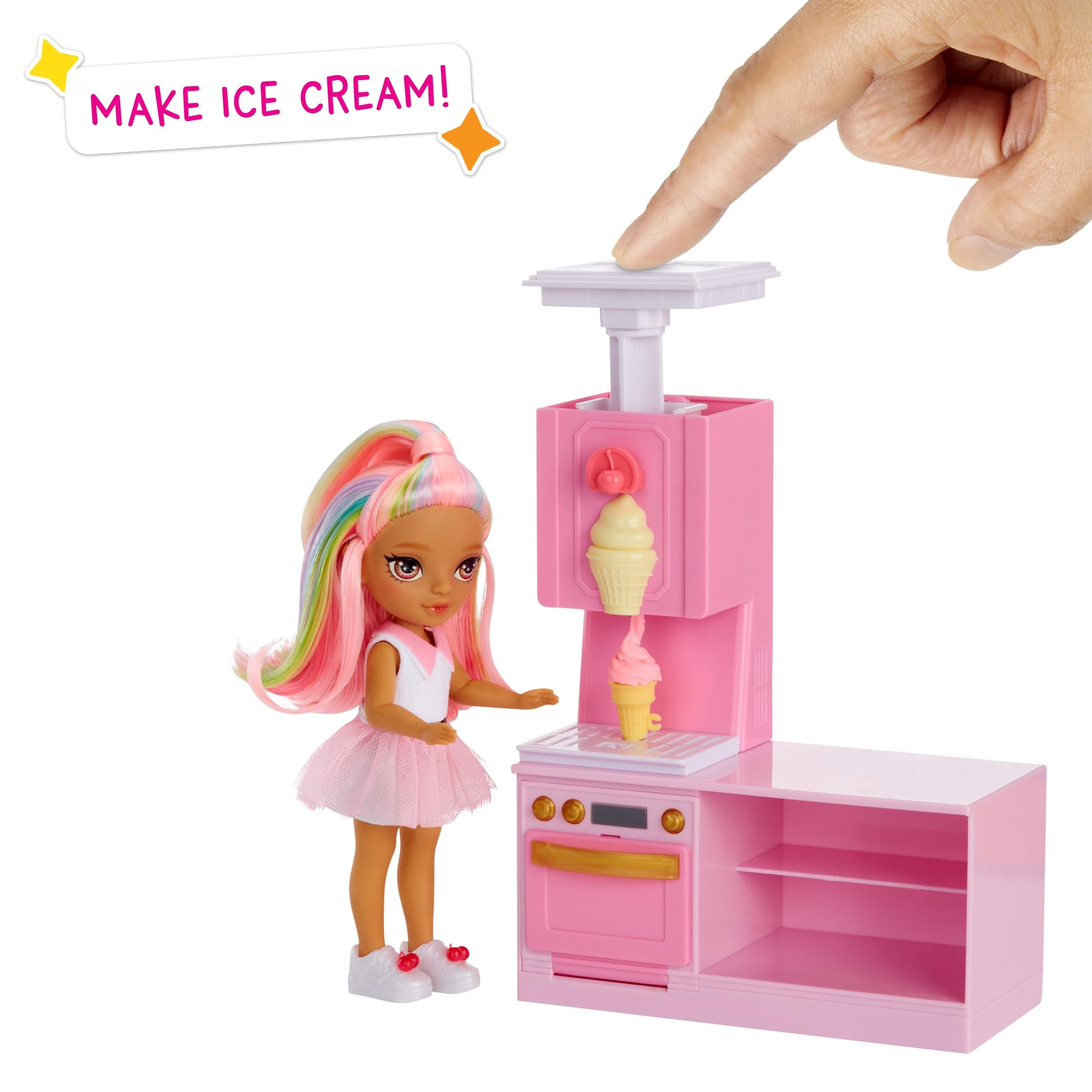 Rainbow High Littles Dessert Shop Playset + Small Doll (Pink 5.5”), Make Ice Cream and Sweets, Kids Gift 4+