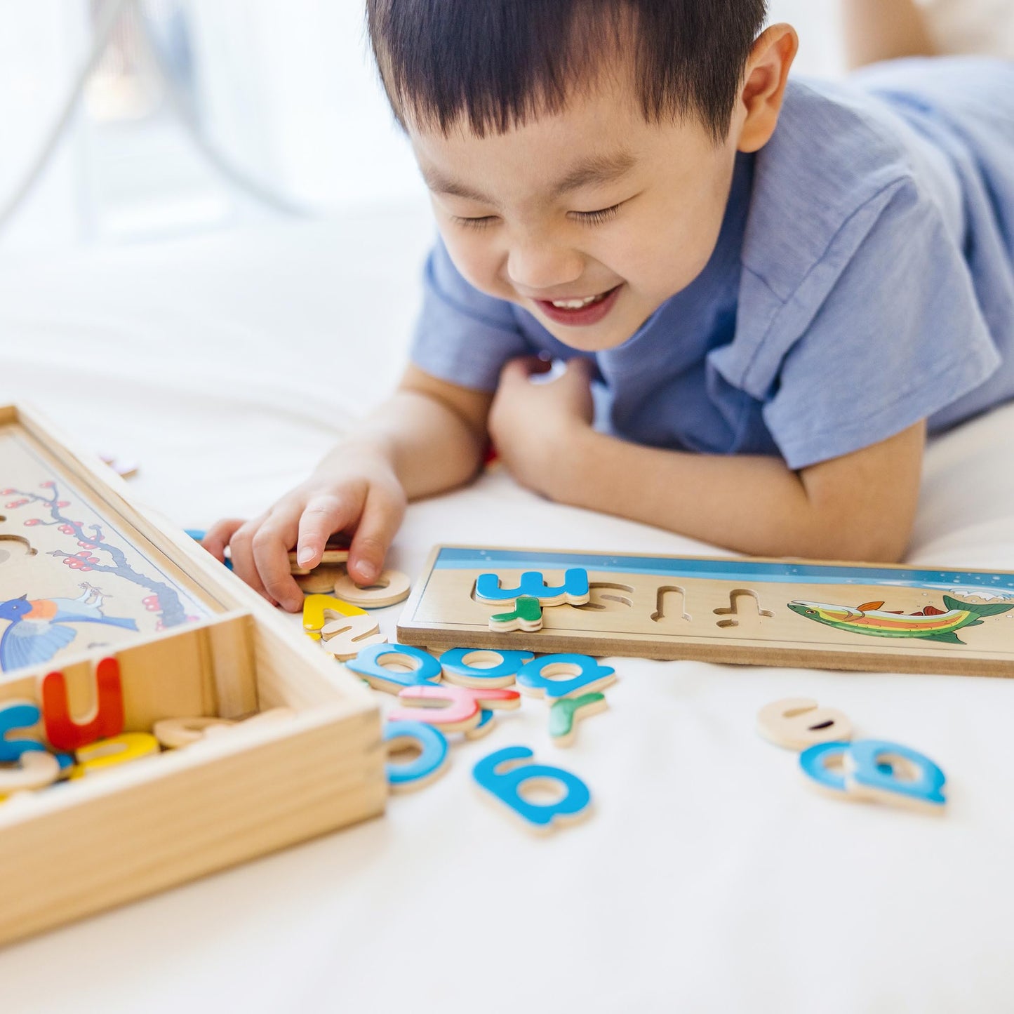 Melissa & Doug See & Spell Wooden Educational Toy with 8 Double-Sided Spelling Boards and 64 Letters Preschool Learning Activities, See & Spell