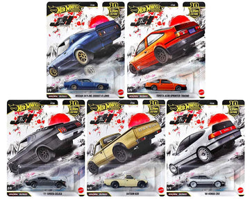 Hot Wheels Japan Historics 5 Premium Car Collection, 5-Pack Diecast Set with Nissan Skyline, Toyota Trueno, Celica, Datsun 620, Honda CRX, Car Culture