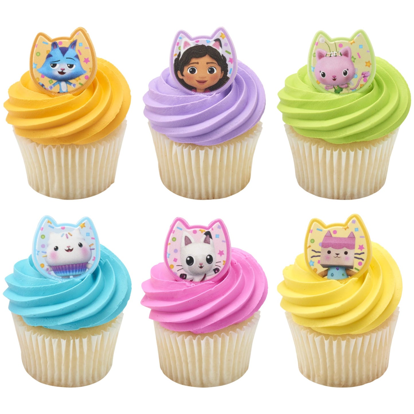 DecoPac DreamWorks Gabby's Dollhouse Rings, 72 Cupcake Decorations Featuring Gabby, Pandy Paws, Irresistible Kitty Characters, and Super Fun