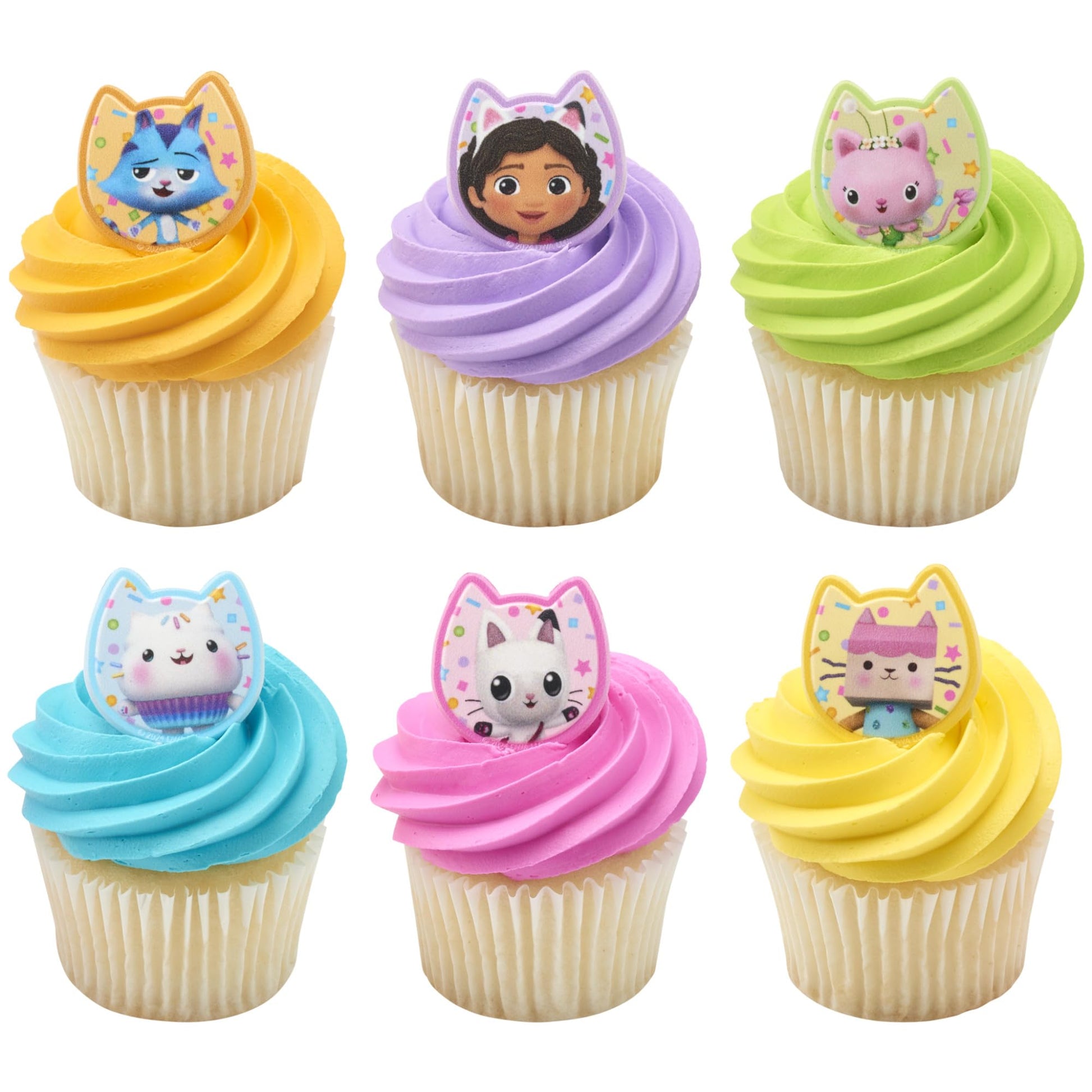 DecoPac DreamWorks Gabby's Dollhouse Rings, 72 Cupcake Decorations Featuring Gabby, Pandy Paws, Irresistible Kitty Characters, and Super Fun