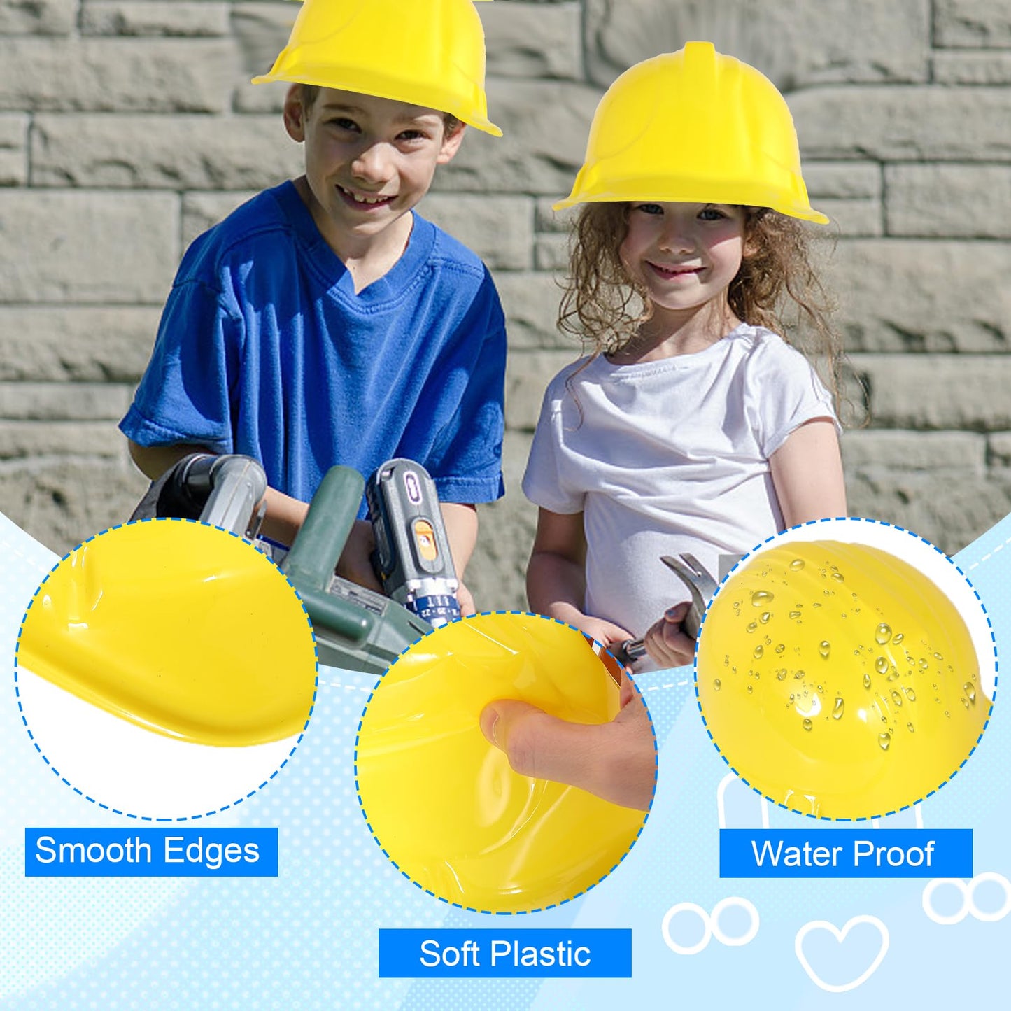 Blcculi 16 Pack Yellow Soft Plastic Hard Hats, Toy Construction Worker Helmets for Dress-Up and Party Supplies