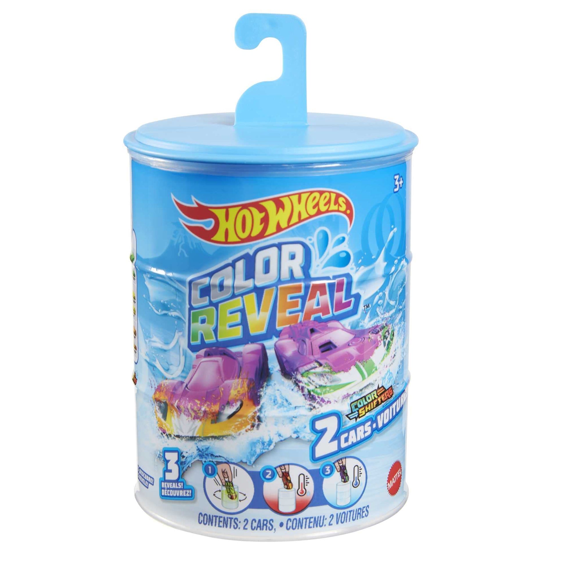 Hot Wheels Cars, Set of 2 Color Reveal Vehicles in 1:64 Scale with Surprise Initial Reveal & Repeat Color-Change Feature in Very Warm & ICY Cold Water