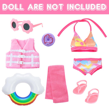 18 Inch Girl Doll Clothes and Accessories Swimming Poor Play Set Fit 18 inch Girl Dolls ,Including Swimwear Shoes Sunglasses Swimming Ring Towel etc.
