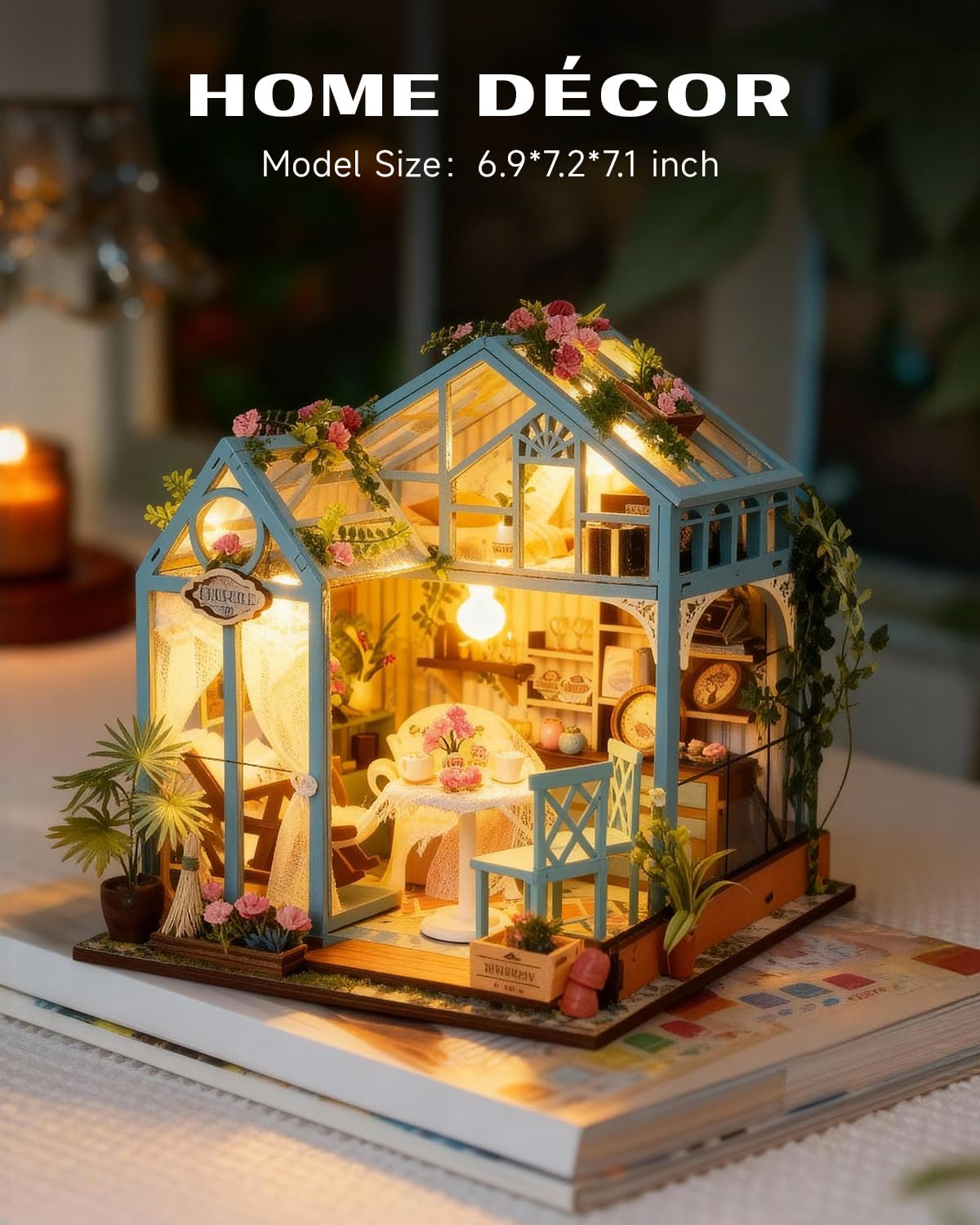 DIY Miniature House Kit for Adults, Teens and Beginners, Mini House Building Kit with Furniture and LED Lights, Wooden Dollhouse Kit Decoration