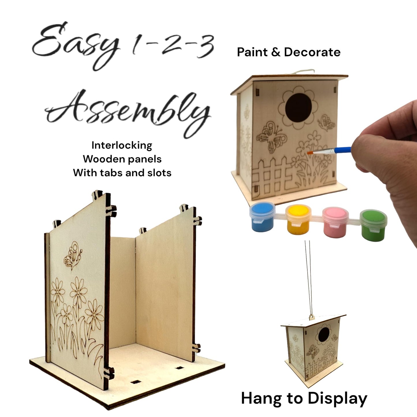 Oojami 12 Pack Birdhouse Kits for Kids - DIY Wooden Bird Houses to Build & Paint, Complete Craft Set with Paints & Brushes, Group Activity
