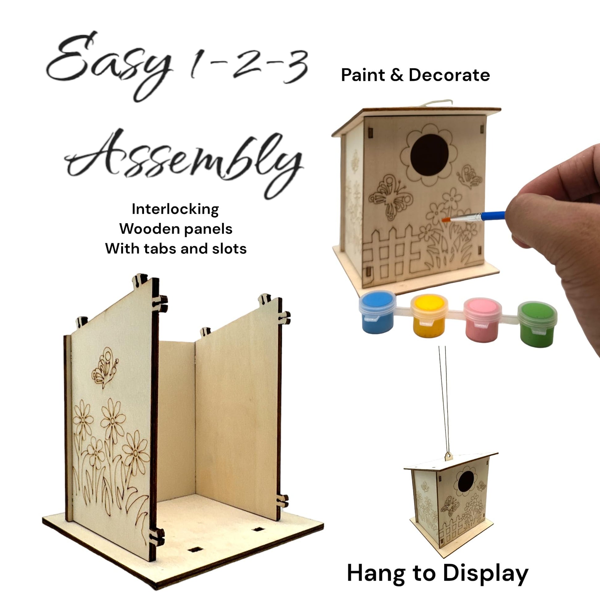 Oojami 12 Pack Birdhouse Kits for Kids - DIY Wooden Bird Houses to Build & Paint, Complete Craft Set with Paints & Brushes, Group Activity