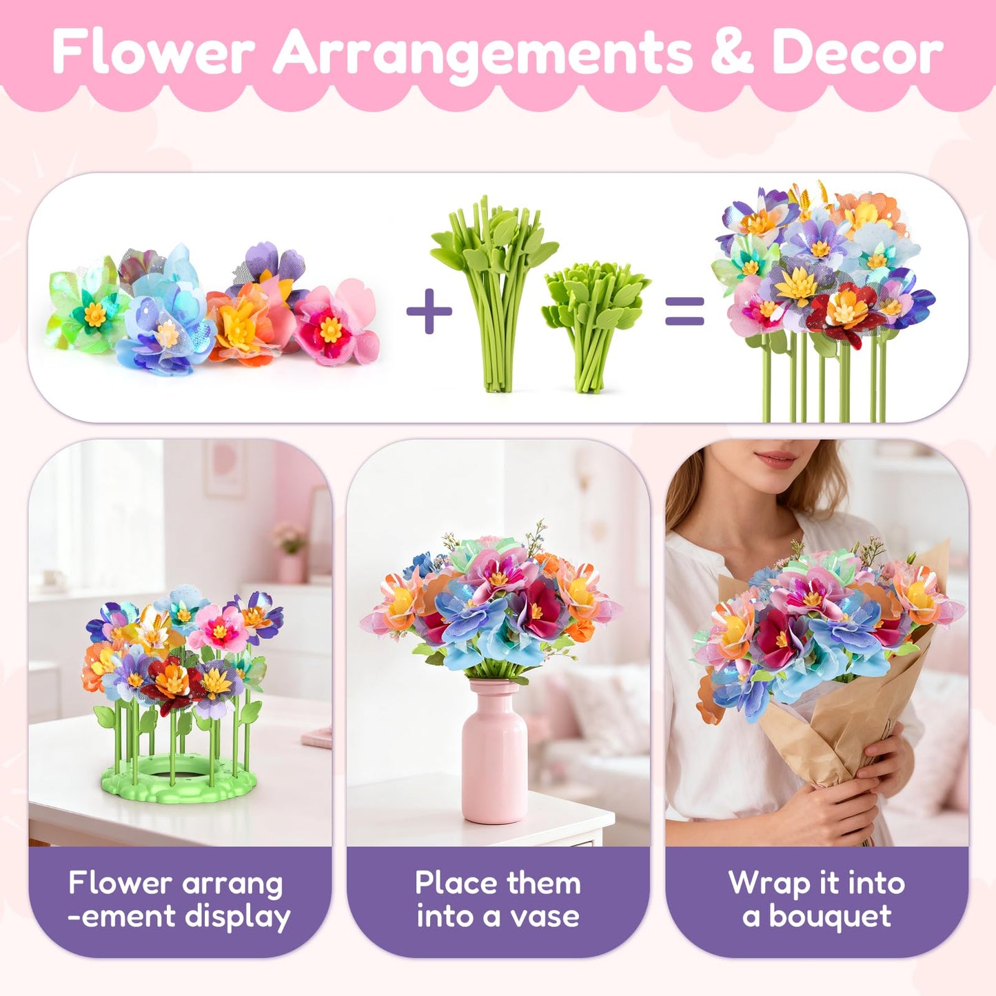 IBLOTIME Fabric Flower Bouquet Craft Kit Easter DIY Flower Press Arts Crafts Bouquet Making Set Creative Gift Christmas Birthday Ages 14+