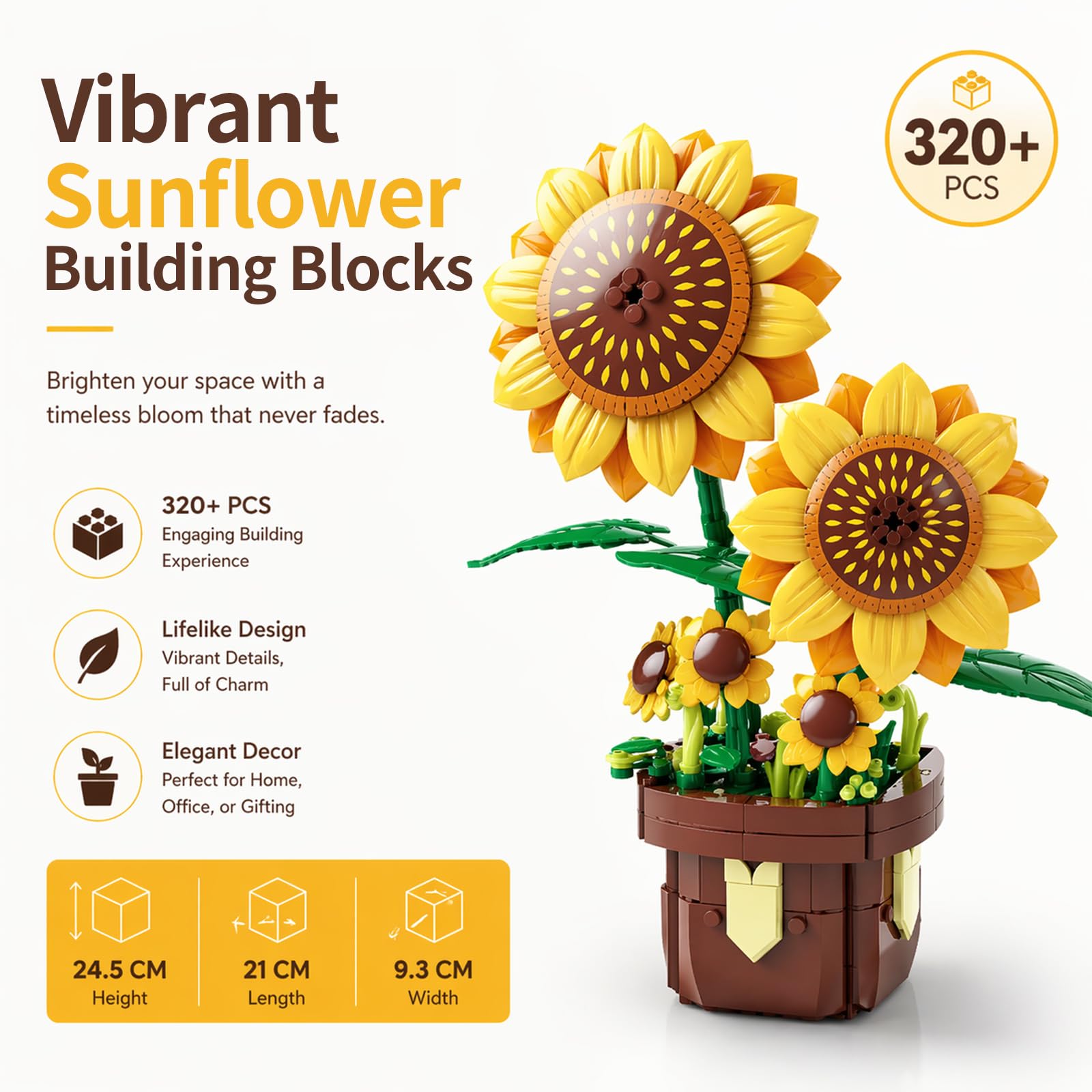 FNSJFYZS Sunflower Building Blocks Set, Artificial Flower Bonsai Model Kit for Adults, Creative Botanical Collection, Home Office Desk Decor, Ideal
