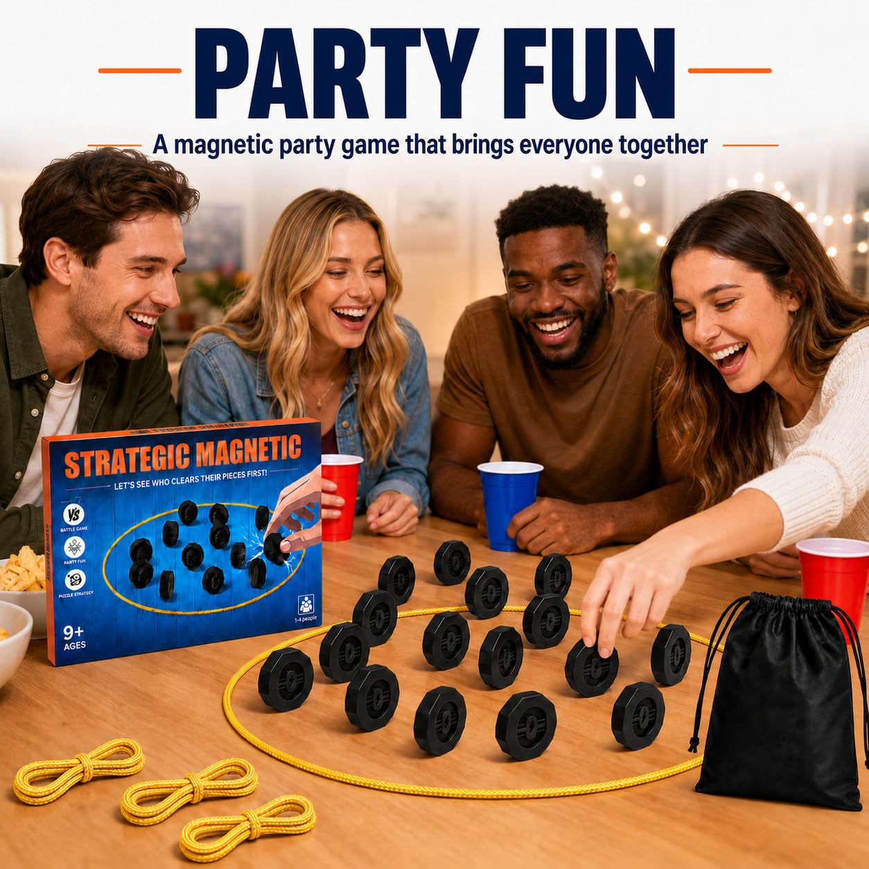 Fouwoqi Magnet Game with String, 20 Full-Size Magnetic Stones & 3 Ropes, Portable Magnetic Chess Strategy Game for Family Game Night, Party, Travel