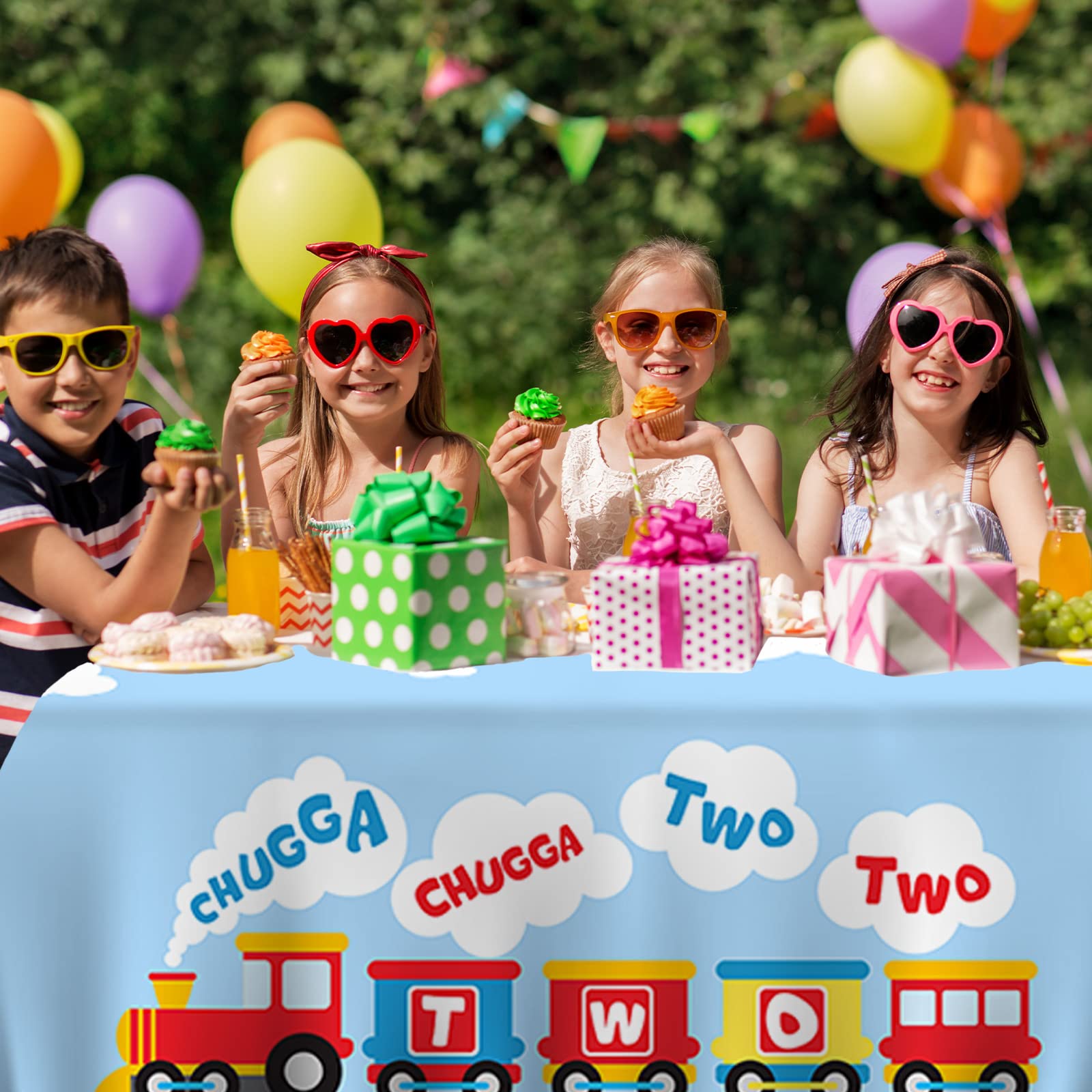 GZBJMYGS Chugga Chugga Two Two Tablecloth Happy Birthday Train Theme Suitable for Children of Any Age Indoor Outdoor Party Supplies Picnic Camping