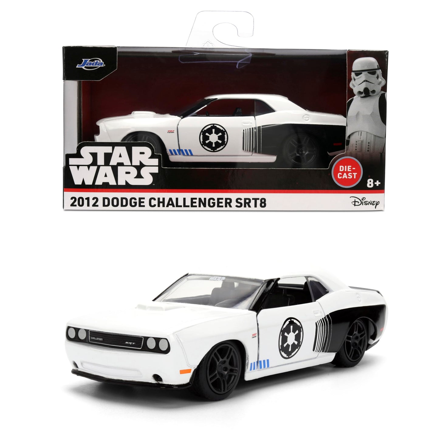 Jada Star Wars Stormtrooper 2014 Dodge Challenger SRT8 Diecast Model - 1:32 Scale Hollywood Rides Toys, Collectible Toy Car for Star Wars Fans