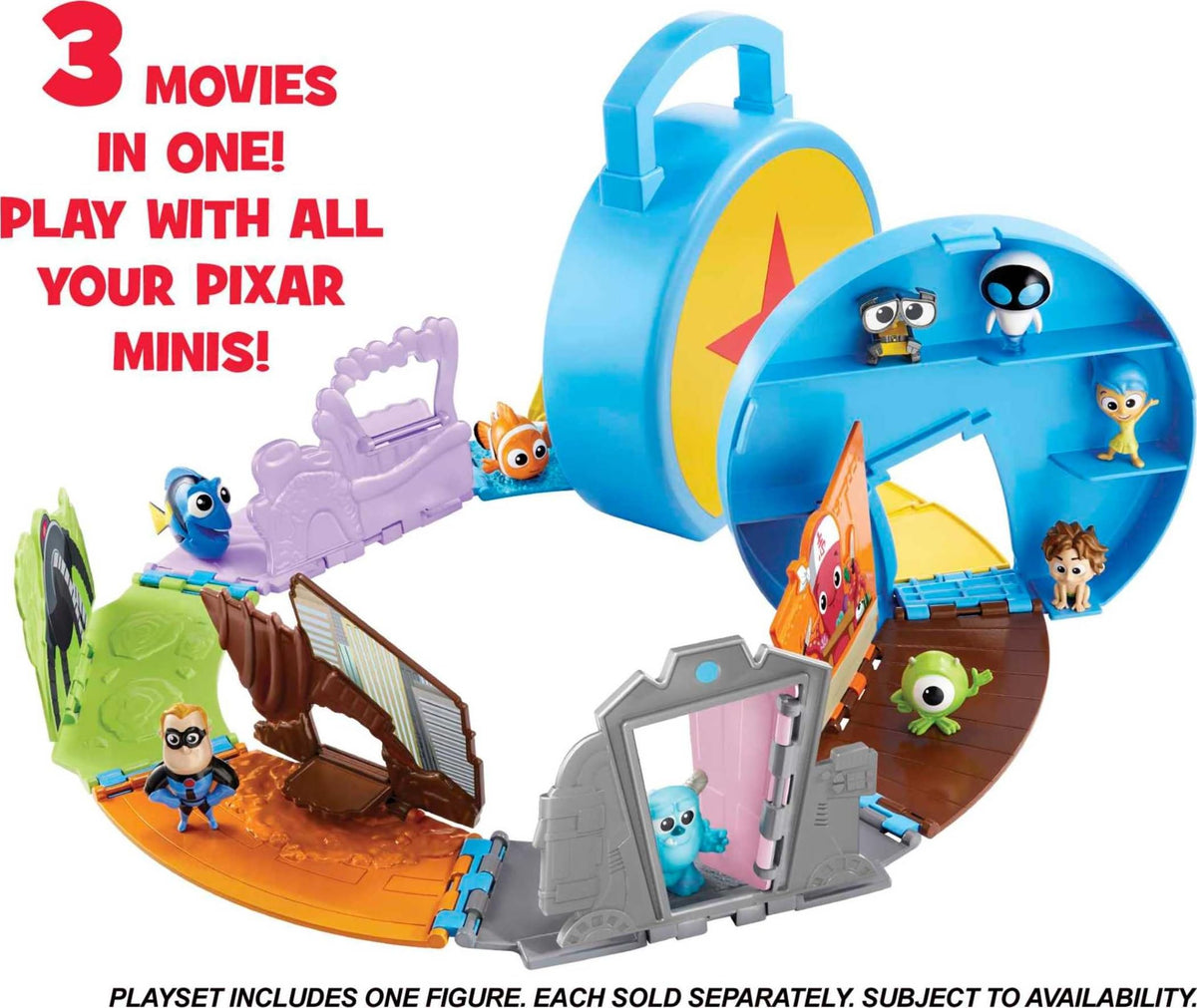 Mattel Disney Pixar Minis World of Pixar Playset Multiple Movies for Storytelling and Portable Play, Includes Mini Mr. Incredible Figure, Folds up,