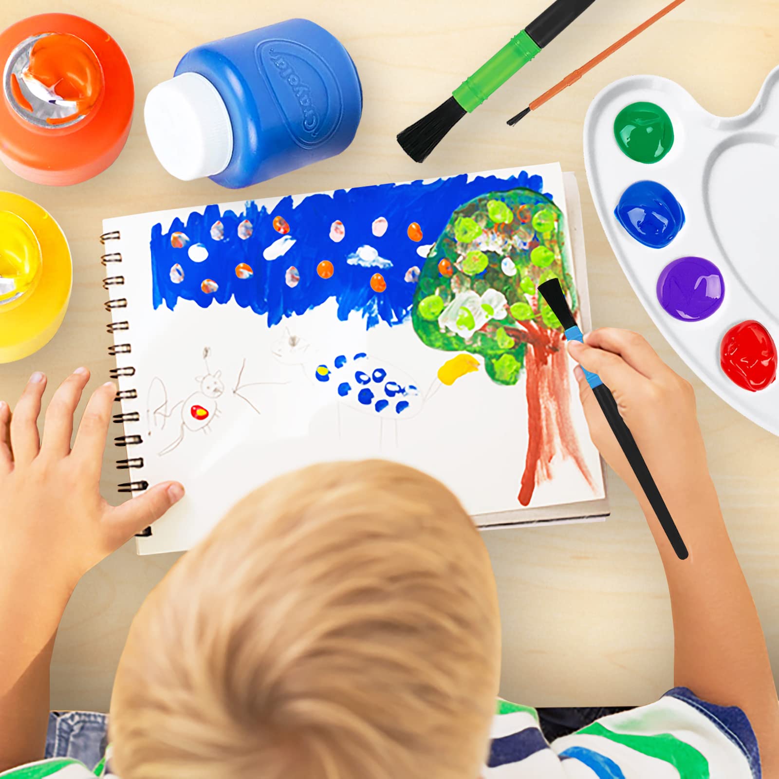 Kids Painting Set, Washable Paint for Kids 6 Colors, Painting Smock, Non Toxic Tempera Paint 2 oz Each, Paints for Toddlers Art, Craft, Home Finger