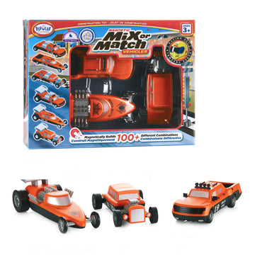 POPULAR PLAYTHINGS Magnetic Vehicles for Toddlers 1-3, Mix or Match Car Toys, Set of 3 Gift for Kids - Race Cars