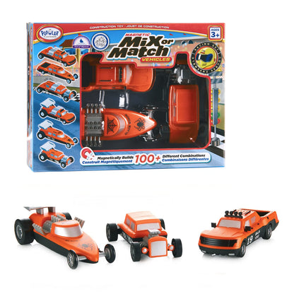 POPULAR PLAYTHINGS Magnetic Vehicles for Toddlers 1-3, Mix or Match Car Toys, Set of 3 Gift for Kids - Race Cars