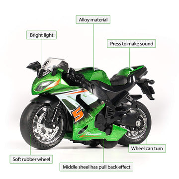 MING YING 66 Toy Motorcycle - Pull Back Toy Car with Sound and Light Toy,Toy Motorcycles for Boys,Toys for 3-9 Year Old Boys (Green)
