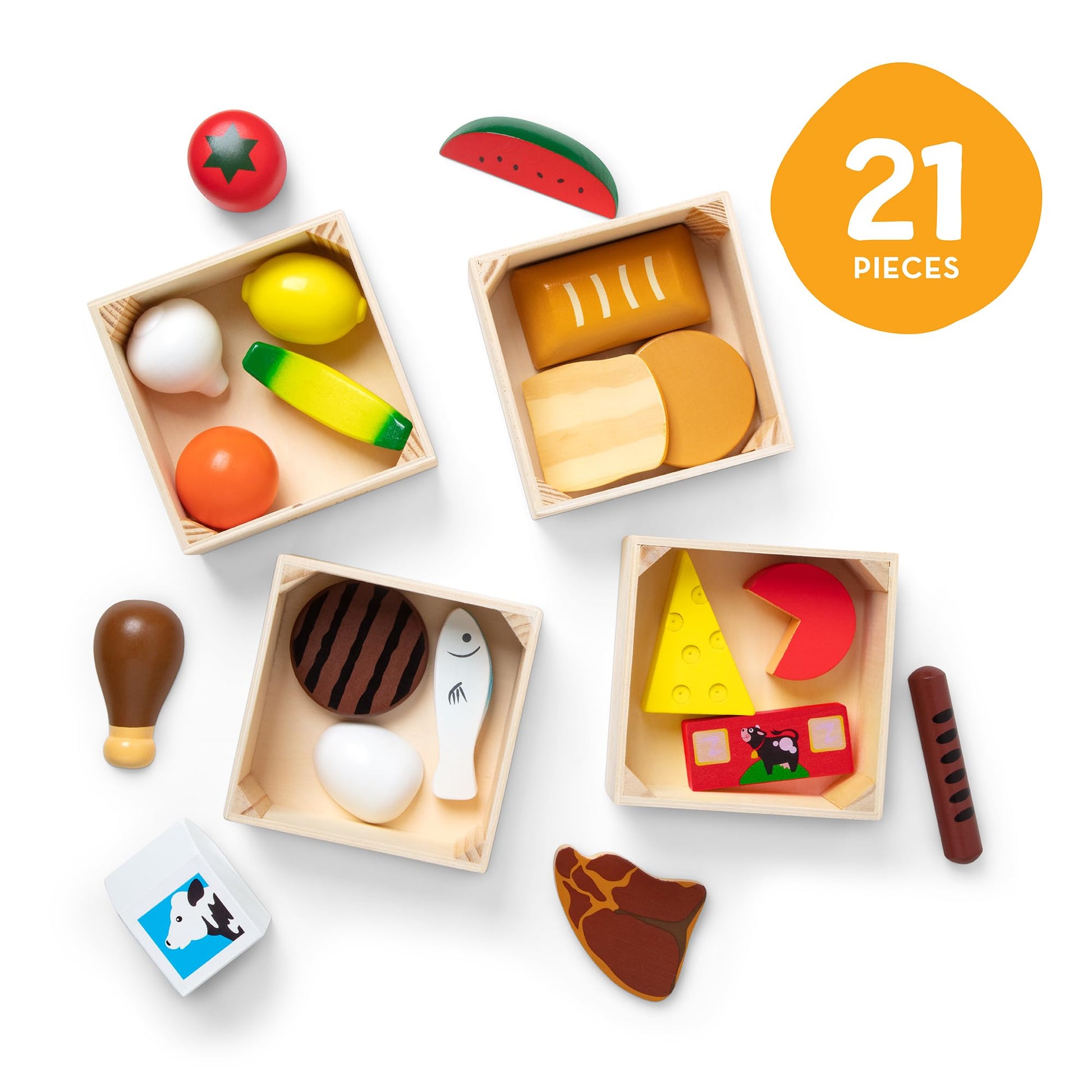 Melissa & Doug Food Groups, 21-Piece Wooden Toys Set of Pretend Play Food & Kids Play Kitchen Accessories, Preschool Toys for Girls & Boys Ages 3+
