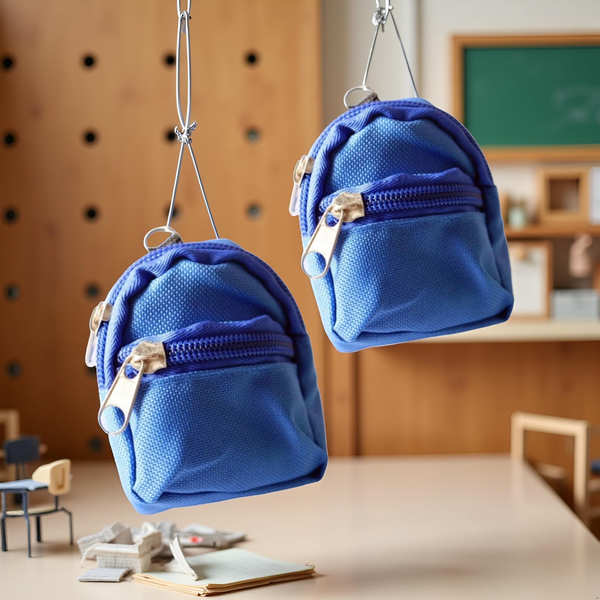 2Pcs Blue Mini Doll Backpack Bag Model Accessory for 1/6 Scale Décor,Simulation Mini School Bag Model,Accessories