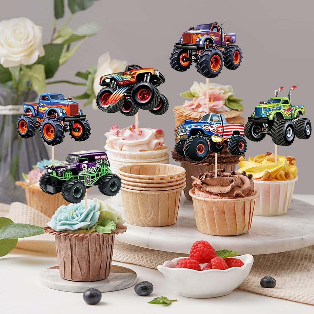 Monster Truck Cupcake Toppers Truck Car Theme Birthday Party Decorations