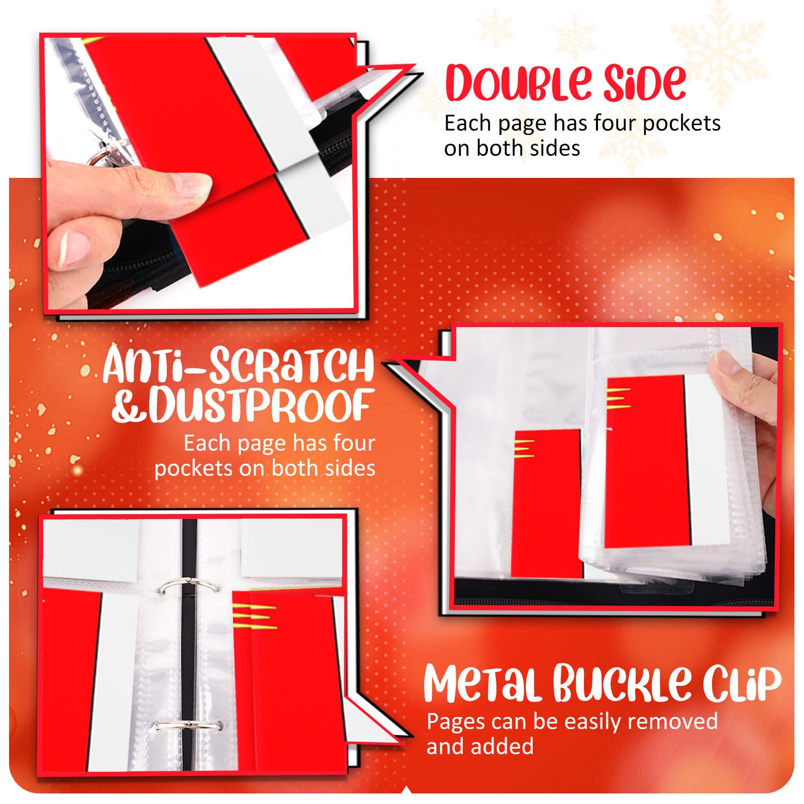 Card Binder 4 Pocket, Collectible Trading Card Albums Fits 400 Cards with 50 Removable Sleeves, Portable Trading Card Binder Collection Album Holder