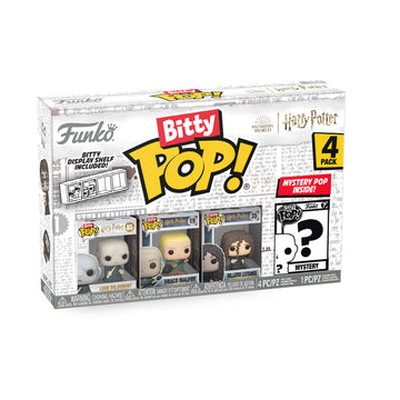 Funko Bitty POP! HP - Voldemort, 4-Pack - Lord Voldemort, Draco Malfoy (Quidditch), Bellatrix Lestrange and A Surprise Mystery Mini Figure - 0.9 Inch
