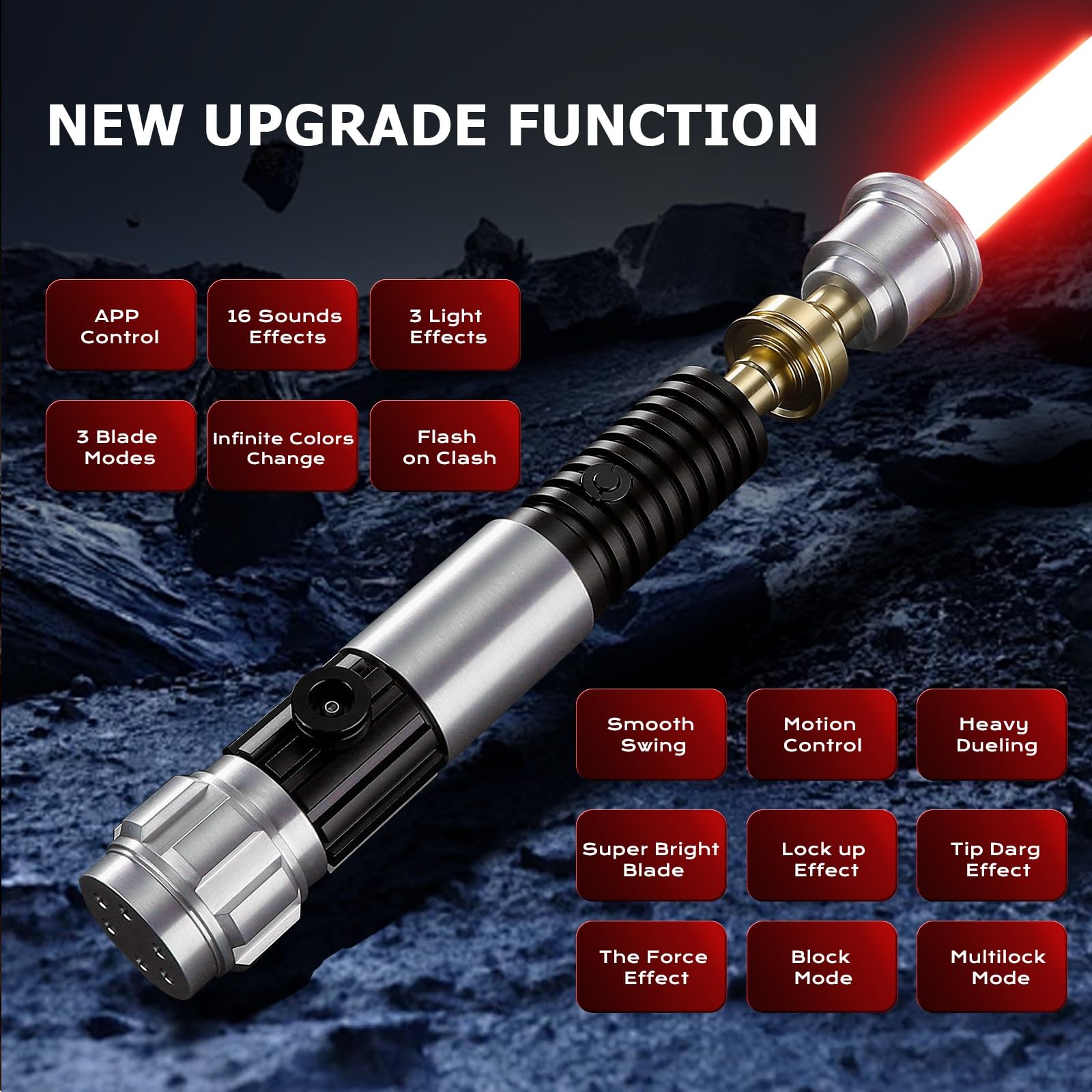 BSTSABER Upgrade App Control Obw Lightsaber, Smooth Swing 16 Sets Sound Effects 3 Light Effects and 16 Colors Change, Metal Dueling Light Saber