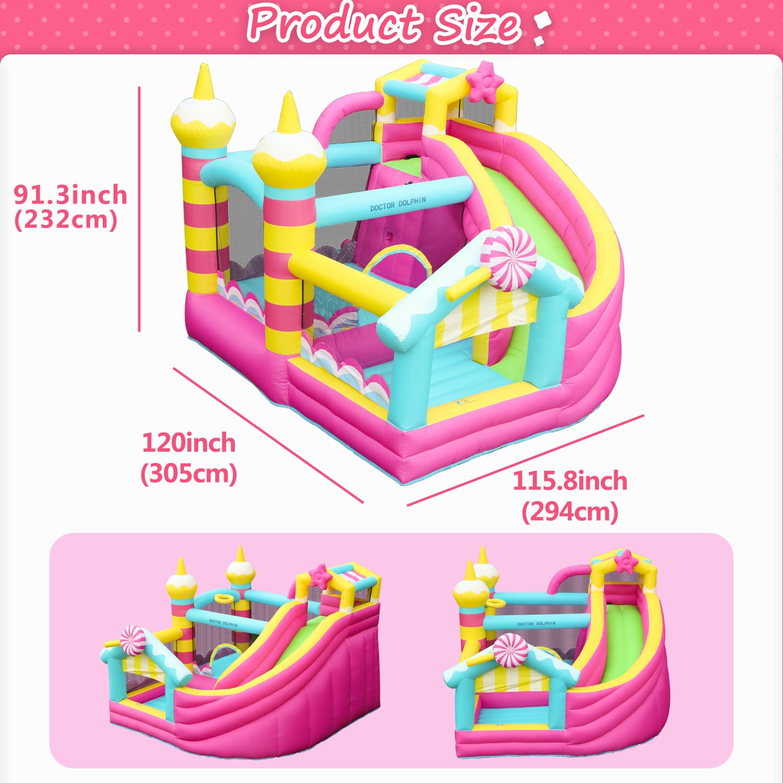 SunSports Bounce House for Kids, Inflatable Bouncy House, Indoor Toddler Bounce House, Pink Bounce House with Slide, Bouncy Castle for Backyard