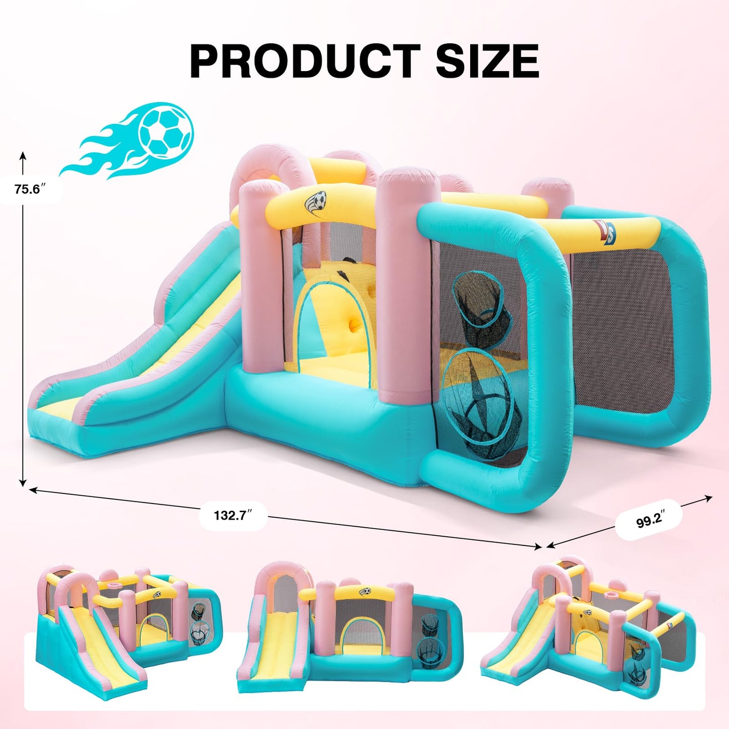 Inflatable Bounce House with Air Blower for Kids, 6 in 1 Jump Bounce House with Slide,Inflatable Jump House with Climbing Wall, Soccer Goal