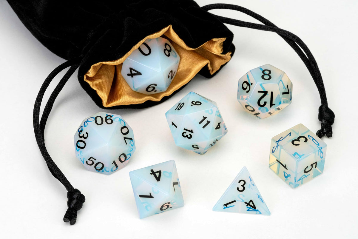 FanRoll Mystic Mines Opalite: 16mm Stone Polyhedral Dice Set