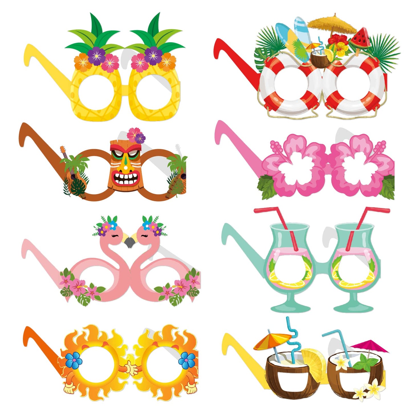 OURUOLA Summer-Hawaiian Pool Party-Decorations Funny-Sunglasses - 16pcs Tropical Aloha Flamingo Glasses,Photo Booth Props Decor, Kid Adult Beach Tiki