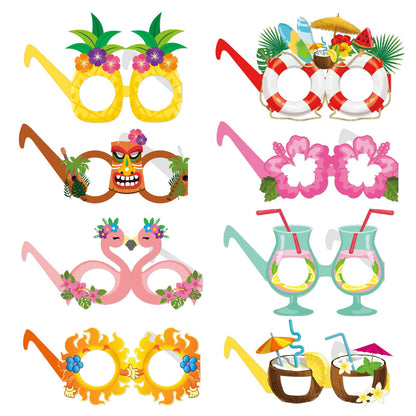 OURUOLA Summer-Hawaiian Pool Party-Decorations Funny-Sunglasses - 16pcs Tropical Aloha Flamingo Glasses,Photo Booth Props Decor, Kid Adult Beach Tiki