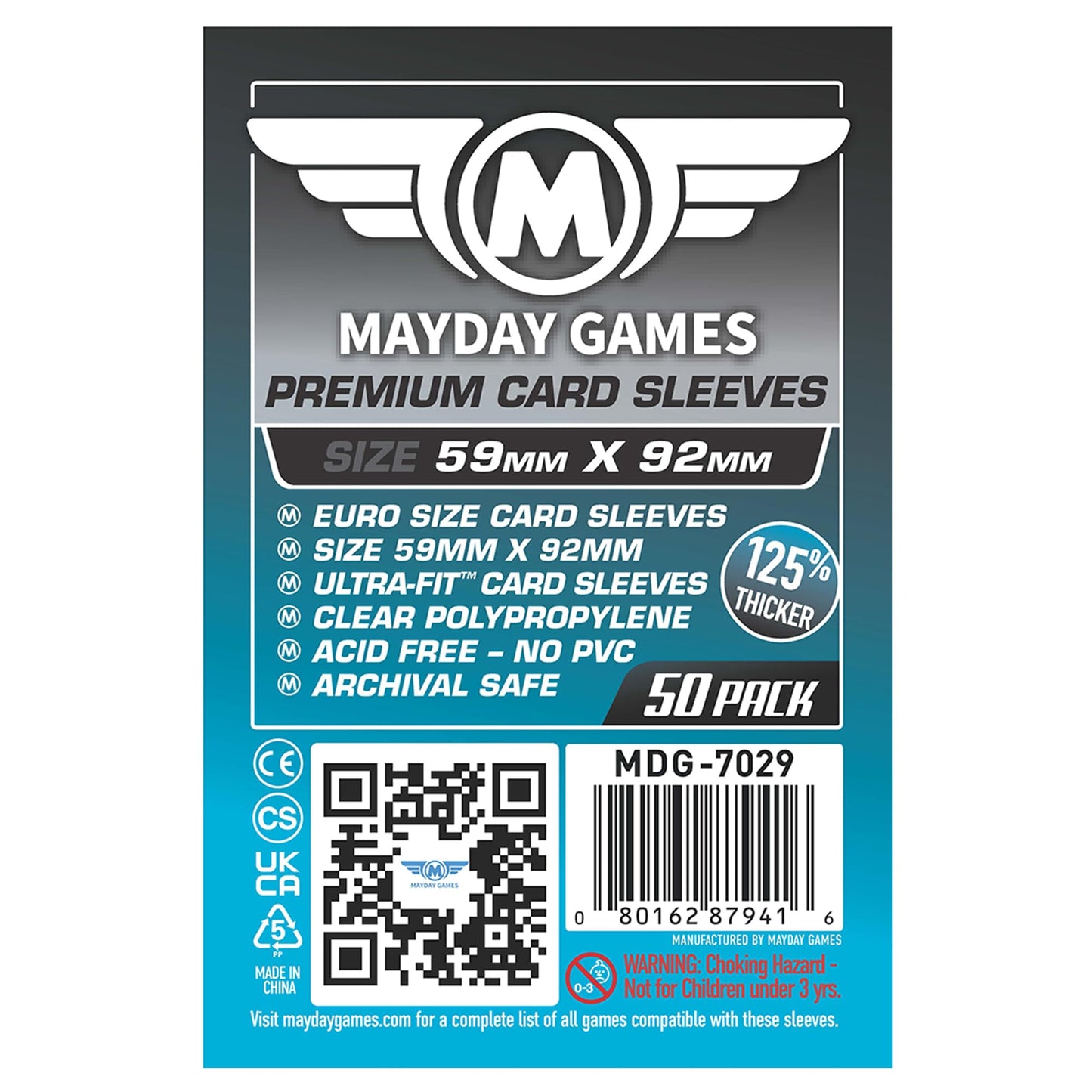 Mayday Games Premium Card Sleeves 59x92mm - 90 Micron Thick Clear Card Sleeves, Perfect Fit Standard European Size, 50 Per Pack - MDG-7029