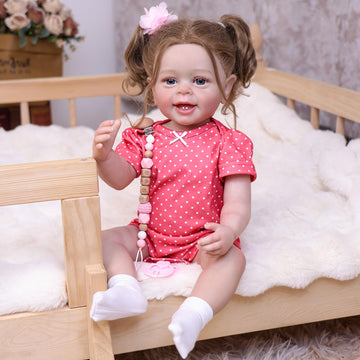 Tookyhill 22 Inch Realistic Reborn Baby Doll Girl, Lifelike Newborn in Red Polka Dot Outfit, Handmade Weighted Toddler Doll with Pacifier Clip and