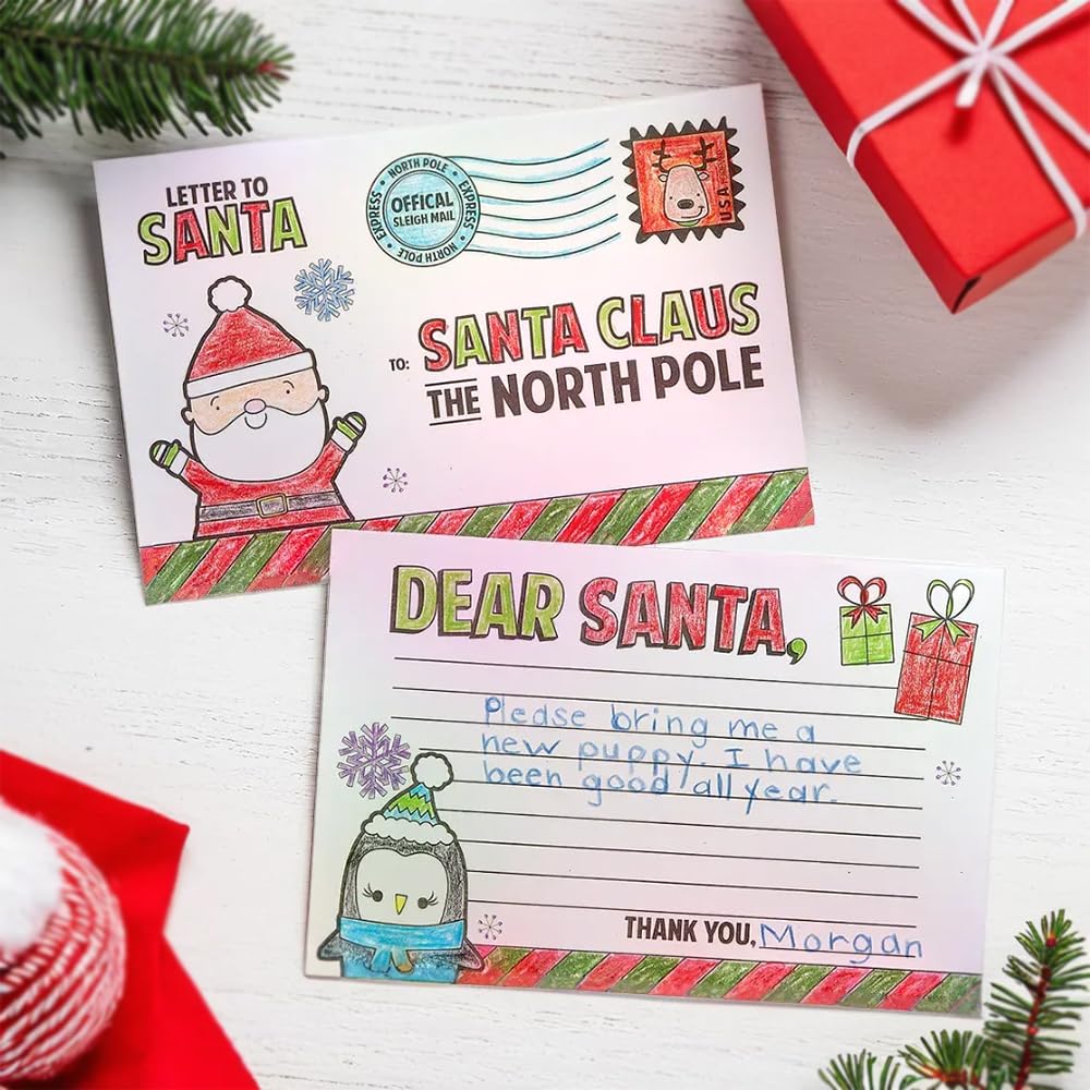 Fun Express Color Your Own Letter To Santa Postcards - Set of 24 - Christmas Crafts for Kids
