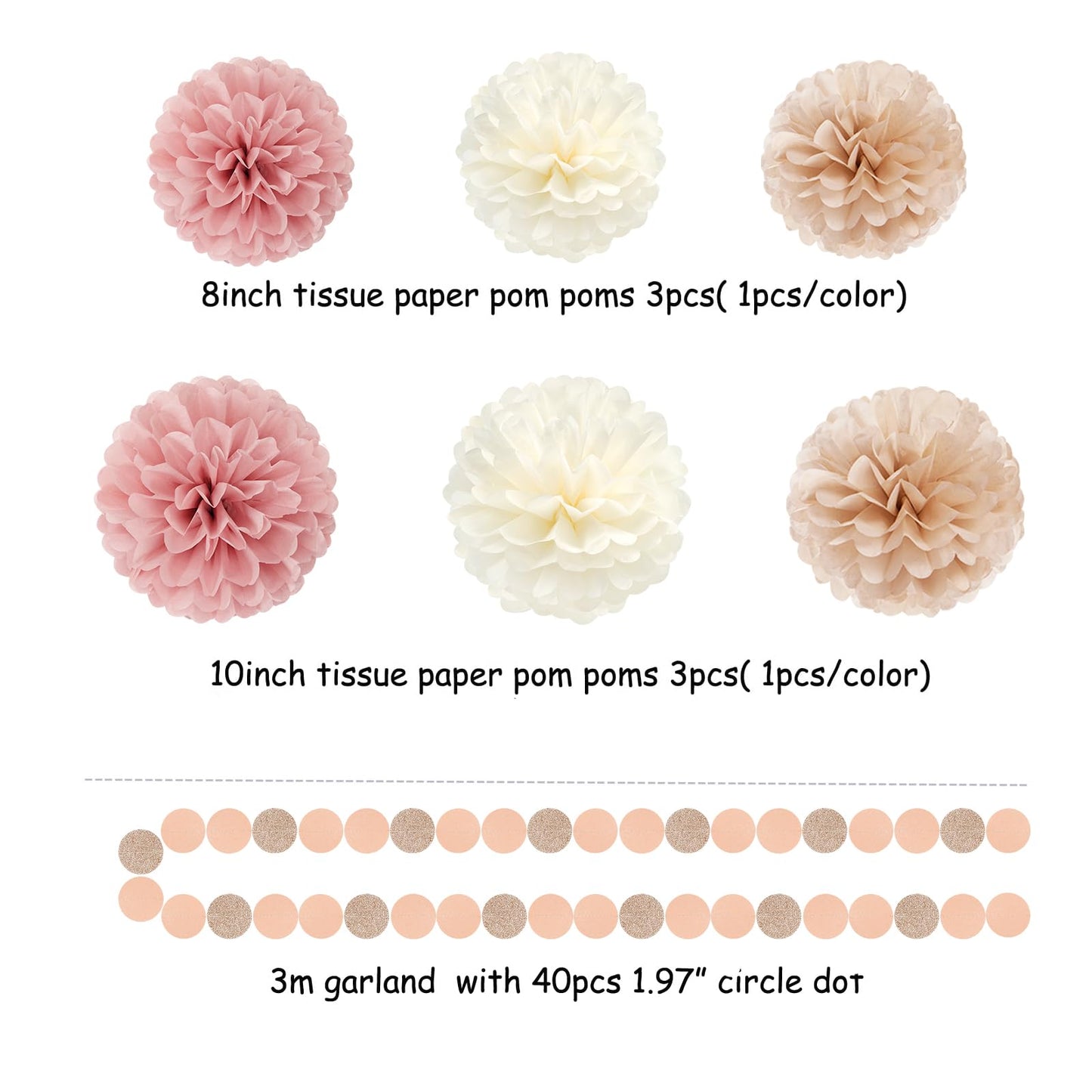 Pink Champagne-Peach Rose-Gold Boho Party Decorations - 23pcs Women Girls Birthday Tissue Pom Poms Streamers,Baby Bridal Shower Tassel Garland