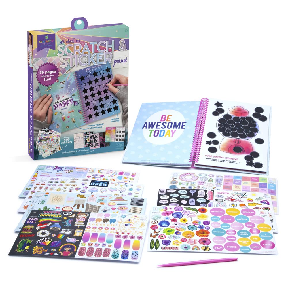Craft-tastic - Scratch and Sticker Interactive Journal - Activity Book Packed with Fun Quizzes, 550+ Stickers, Creative Doodle Prompts, and More!