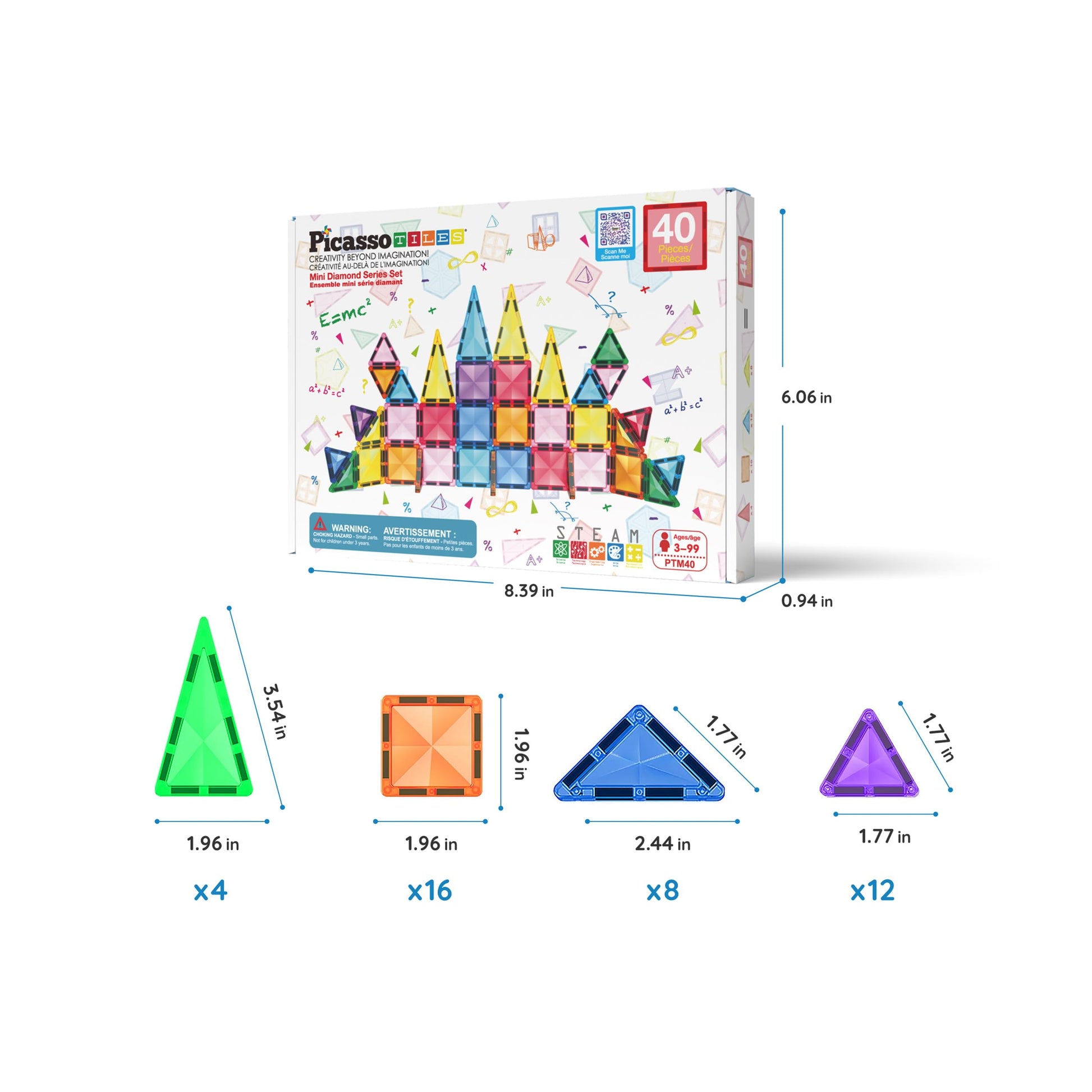 PicassoTiles Magnetic Tiles Building Blocks Mini Size Diamond Series Magnet Toys Travel Size On-The-Go Magnets Construction Sensory Toys Gifts