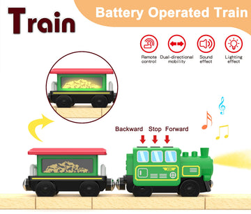 Wooden Train Accessories Battery Operated Locomotive Train, Remote Control Train for Track Set, Powerful Engine Train Vehicles Fit All Major Brands