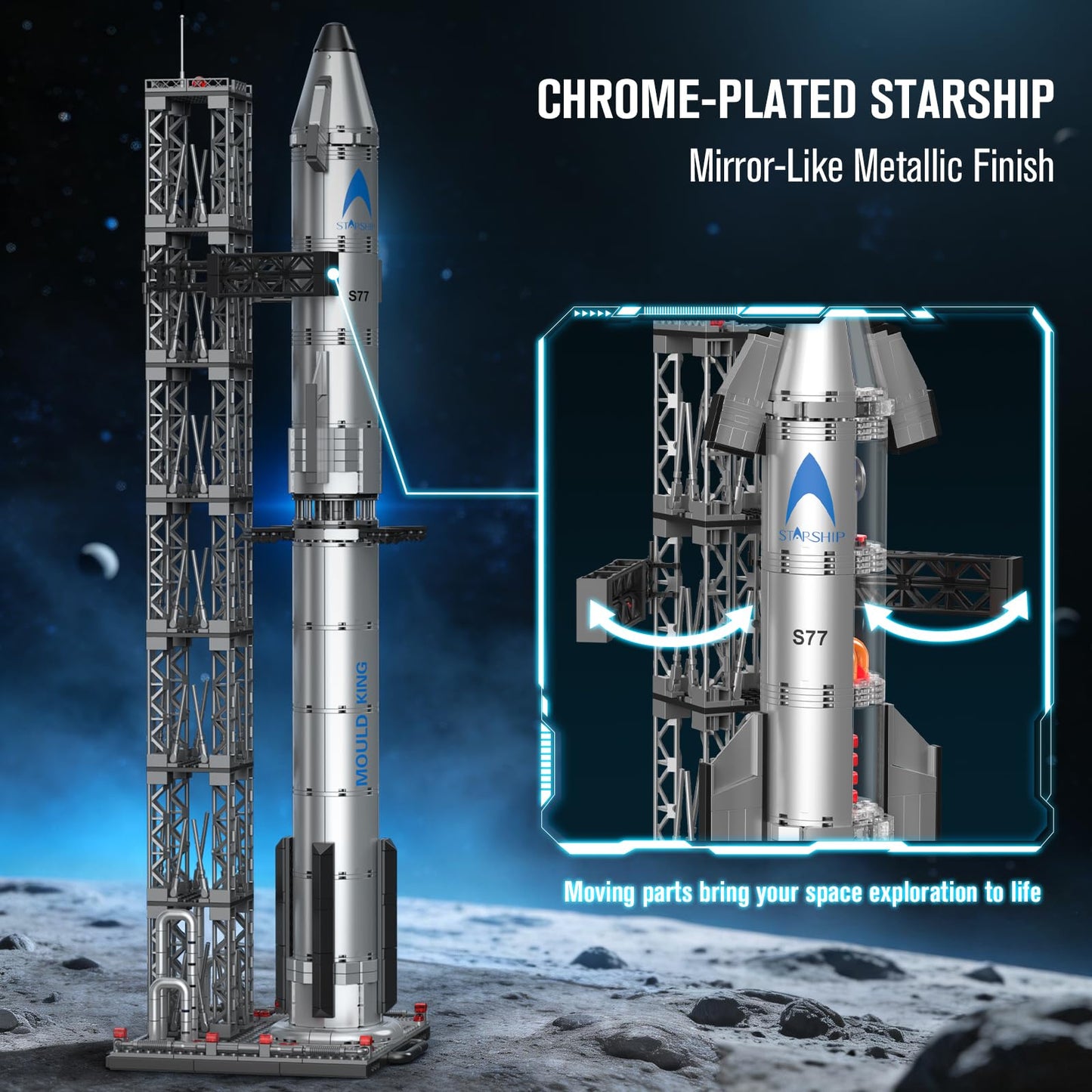 Mould King 21077 Space Rocket Building Blocks Set, 1231+PCS Semi-Transparent Space Shuttle Model, Collectible Spaceship Exploration Rockets for Adults