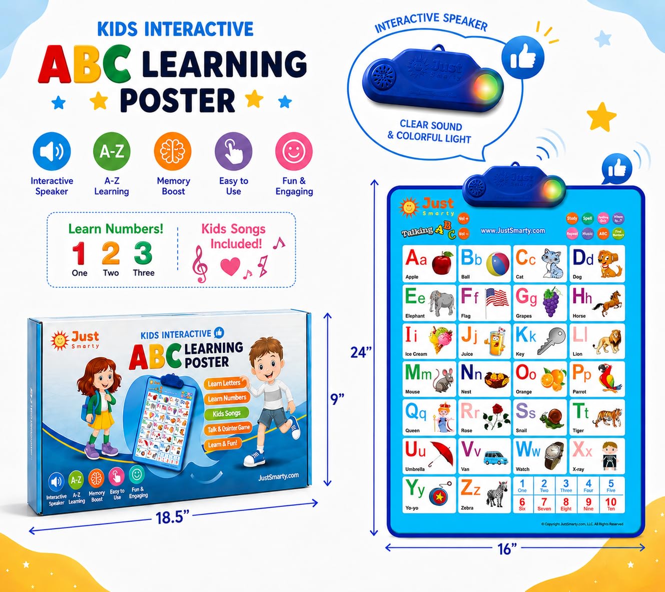 Just Smarty Interactive Alphabet Wall Chart, Blue with Light