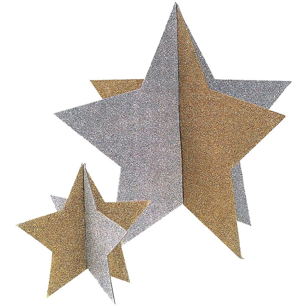 Fun Express - Gold & Silver Star Centerpieces (4pc) for Graduation - Party Decor - General Decor - Centerpieces - Graduation - 2 Pieces