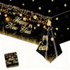 Tudniky Happy New Year Plastic Tablecloth, 2026 Disposable Table Cover, Plastic Table Clothes for Parties Decorations Supplies(108”L X 54”W, Black)