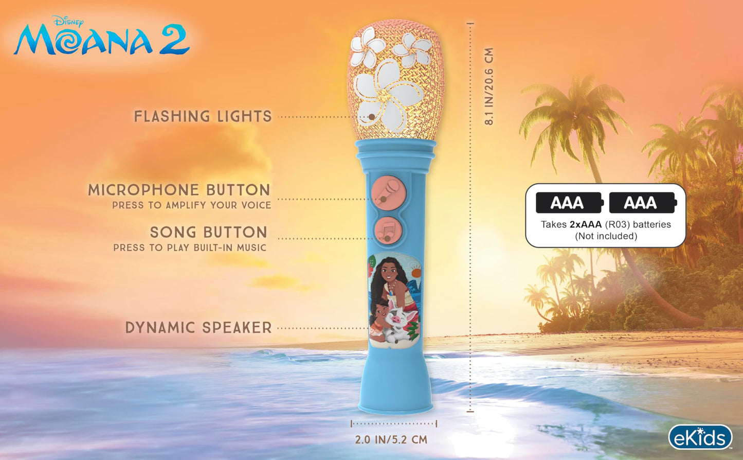 Moana Toy Microphone for Kids, Toy for Toddlers Includes Music and Lights