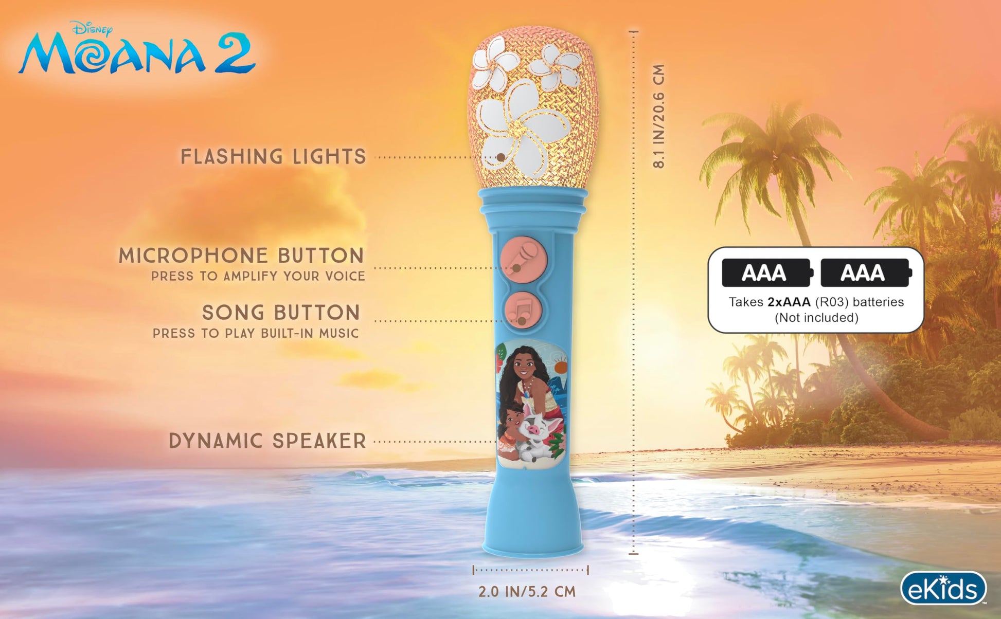 Moana Toy Microphone for Kids, Toy for Toddlers Includes Music and Lights